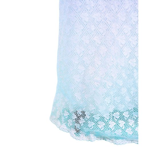 Vintage 1960s Lace Dress White Blue Bow Belt Formal Gown | B 29" - Picture 5 of 9